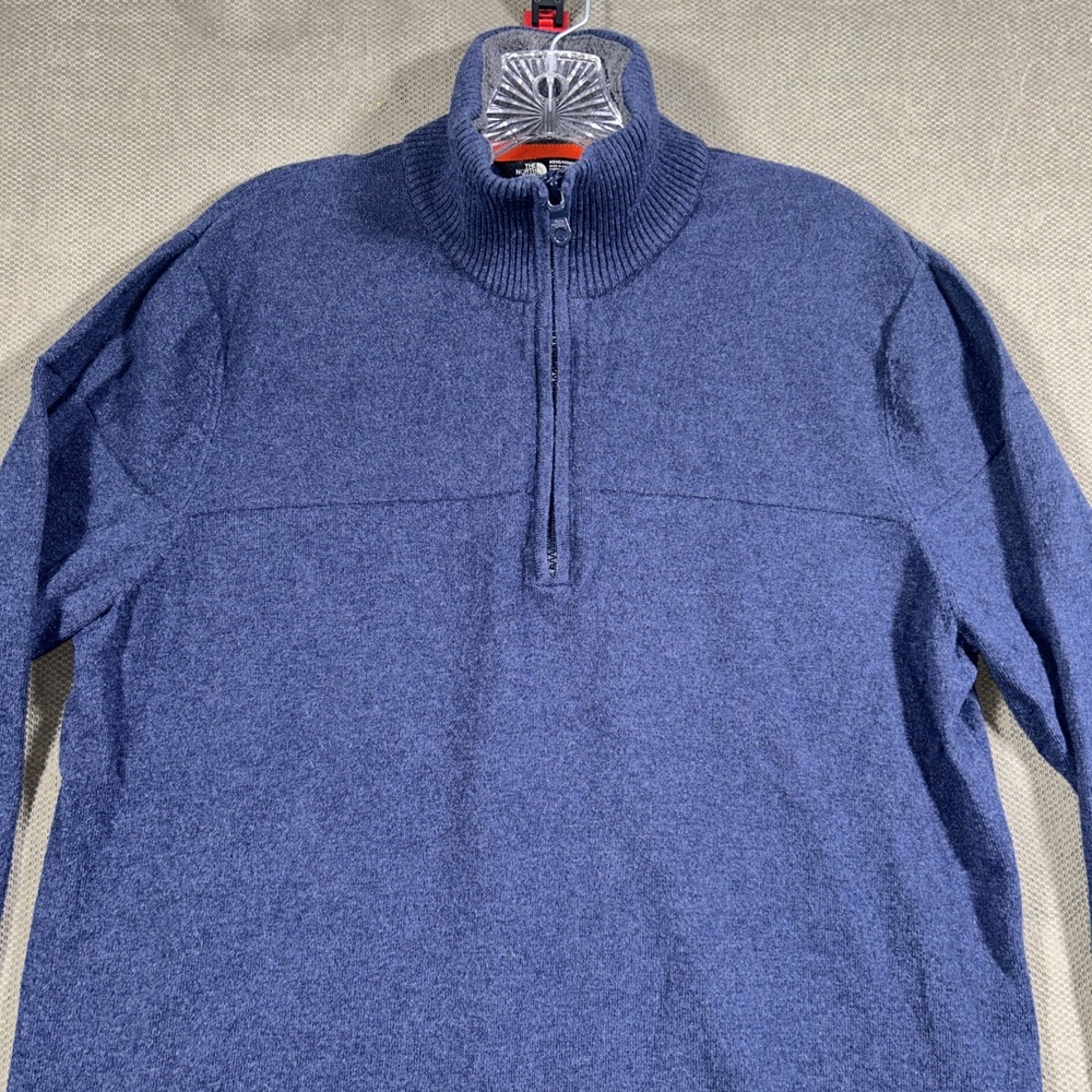 The North Face Mt Tam 1/4 Zip Sweater Navy Blue Wool Cotton Mens Large Pullover - Picture 5 of 13
